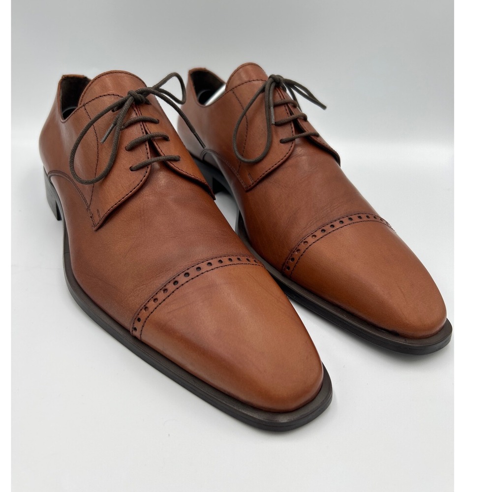 SOULIER Mens Cognac Brown Leather Cap Toe Brogue Derby Shoes Size 43‎ - Picture 6 of 8